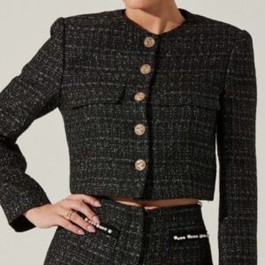 NWT ASTR the Label Tweed Waist Skimming Jacket Women’s Size XL Black Tweed